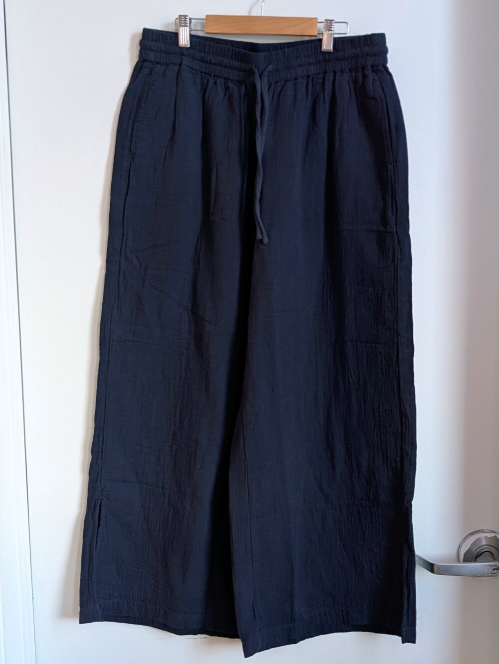 NWT Organic Coastal Double Gauze Split Hem Wide Leg Pant Size Large Navy Blue - Picture 2 of 12